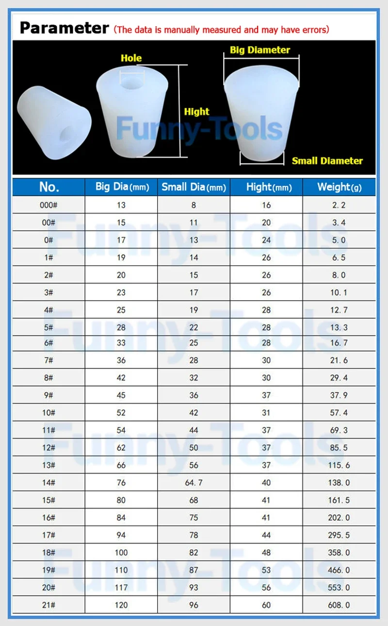 Hole 6/6.8/8/10mm Food Grade Silicone Bottle Stopper Single/Double Hole Rubber Plug Dia 13-86mm For Bottle Tube Glass Container