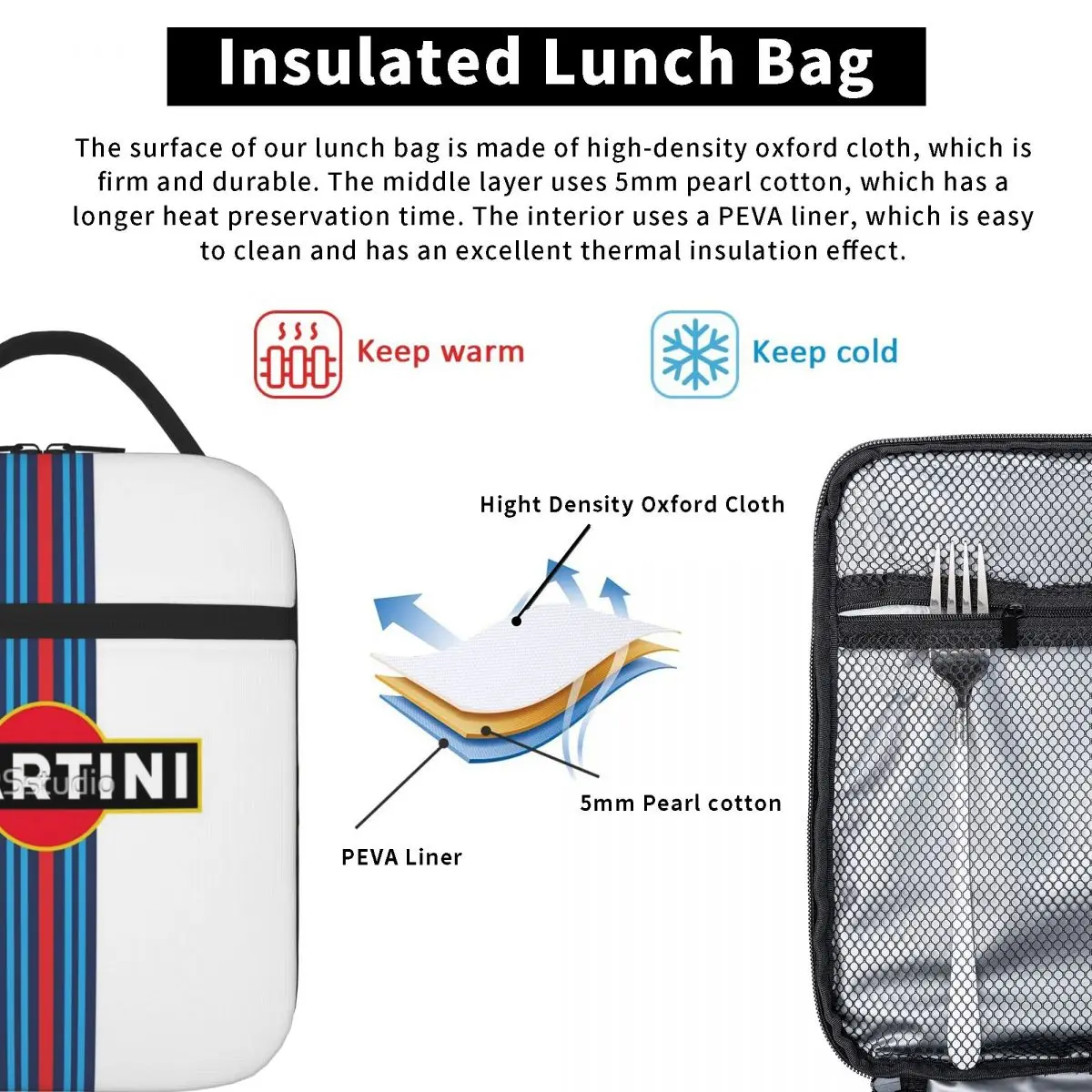 Martini Racing Lunch Tote Picnic Lunch Box Kids Children\'S Lunch Bag