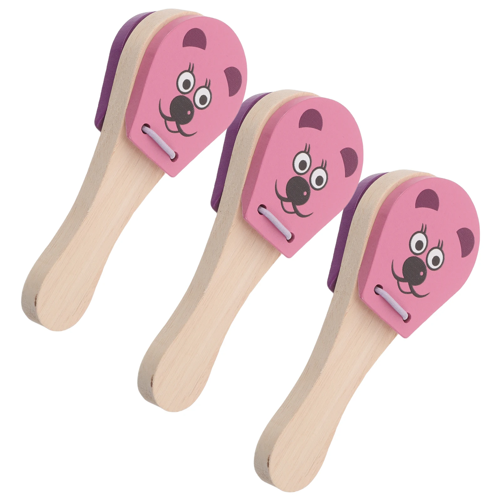 

3pcs Wooden Castanets For Mouse Design Musical Instruments Rhythm Auditory Hand-Eye Coordination Early Learning