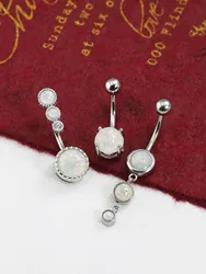 1Pc Opal Stone Dangle Navel Piercing Hyposensitivity Stainless Steel Opal Belly Button Ring Women Body Piercing Aobao Navel Ring