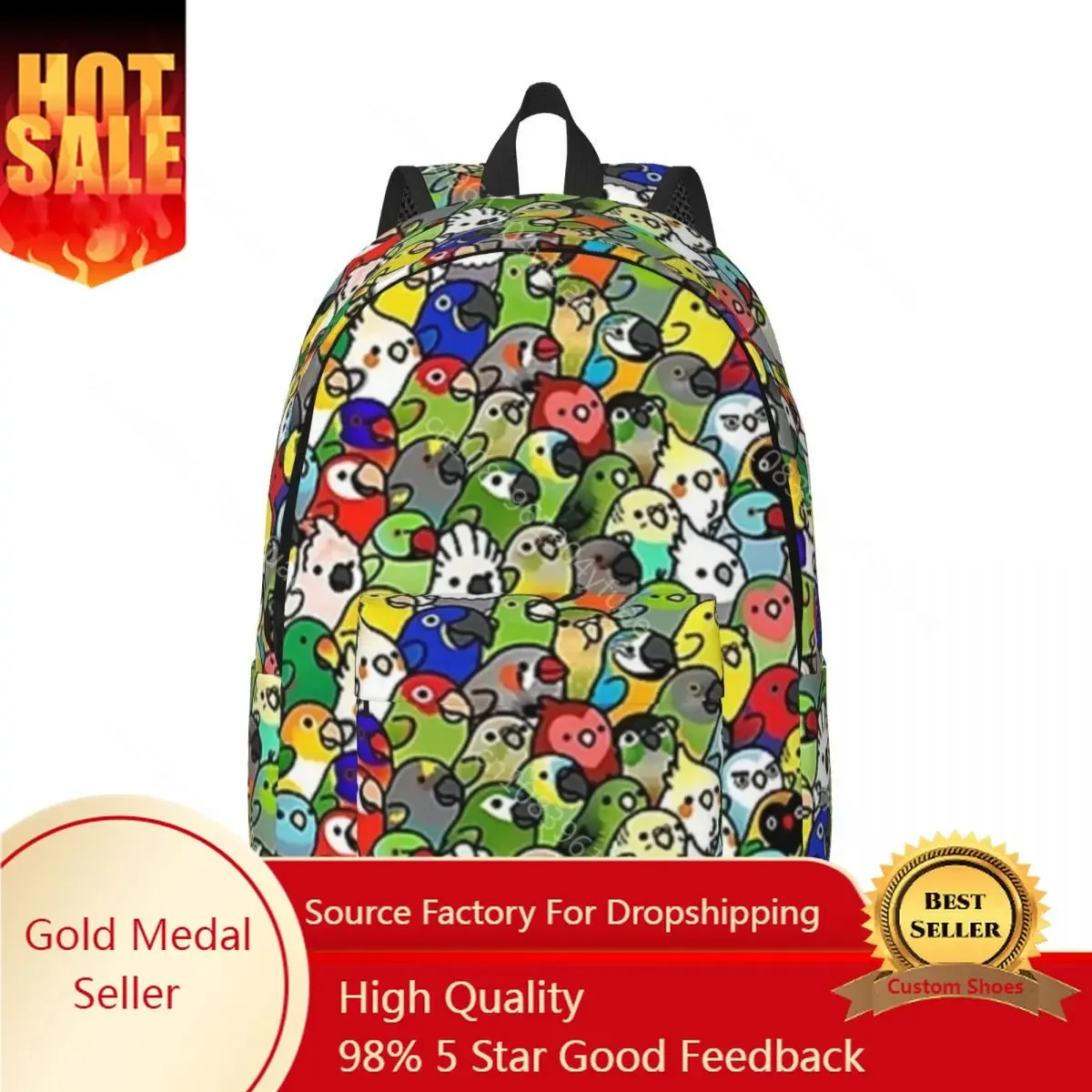 

Parrot Meme Canvas Backpacks Cute Birds Print Unique Bag Elementary School Backpack Lightweight Bags