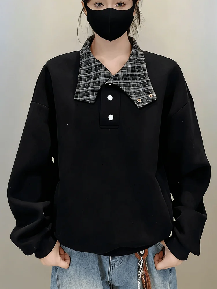 

Loose Boxy Plaid Collared Sweatshirt Men's Spring Autumn Casual Style Comfortable Fit Long Sleeve Cotton Polyester Jacket
