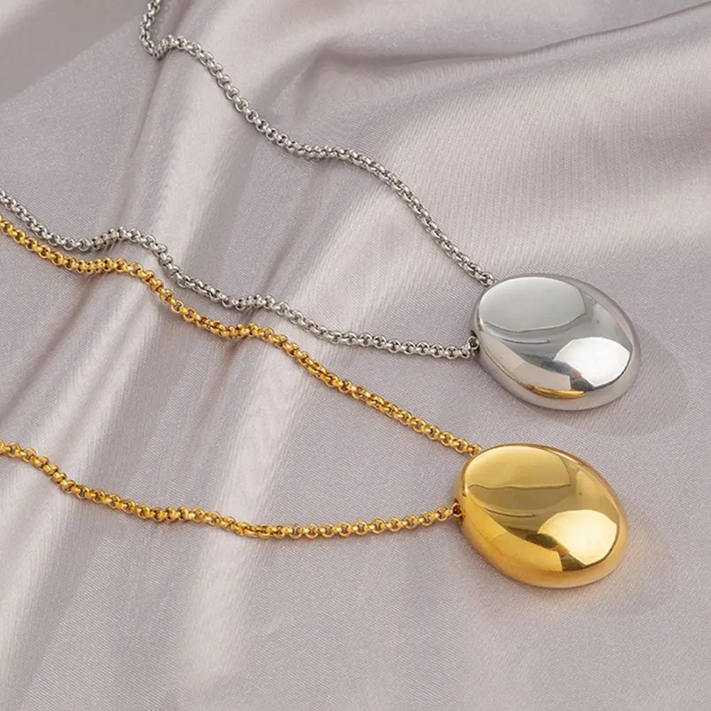 Elegant Oval Pendant Sweater Chain Thin Chain Charm Necklace Brushed Metal Long Collar Decoration Women Gifts