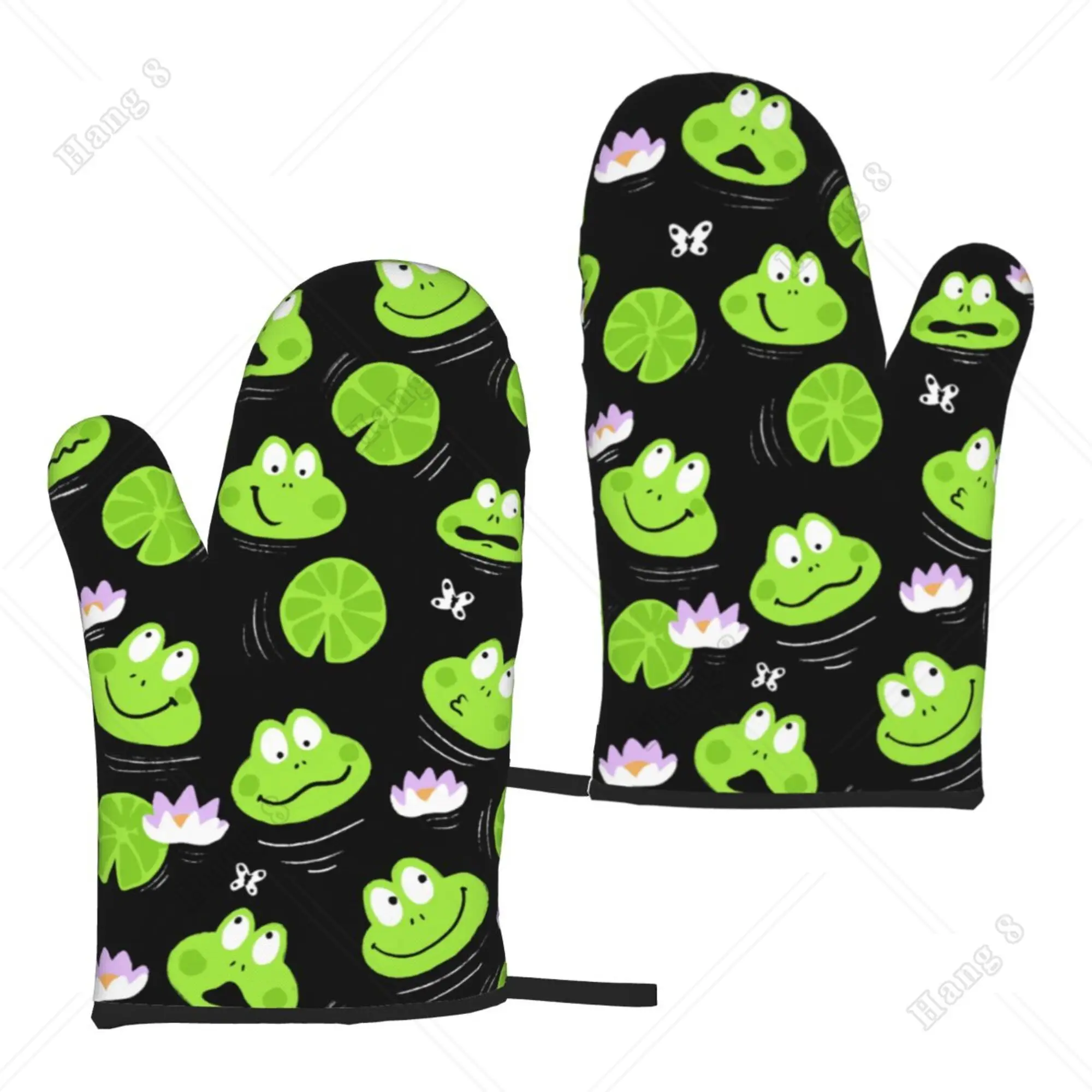 

Kawaii Frog Cartoon Lotus Leaf Design Oven Mitts 2PC Cooking Gloves Heat Resistant Gloves Bbq Gloves for Men Women Oven Gloves