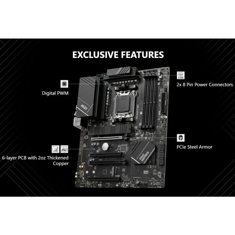 اللوحة الأم MSI PRO B650-P WiFi مع معالج سطح المكتب AMD Ryzen 7 7700X 6-Core