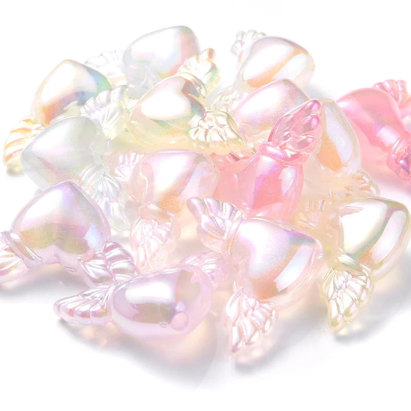 21x35mm 10Pcs Heart Wing Shape Starry Sky Luminous Beads Acrylic Loose Spacer Beads For DIY Jewelry Making Necklace Bracelet