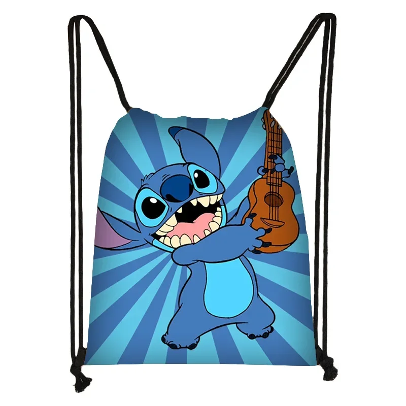 Disney Stitch Drawstring Bag Portable Children Backpack Cute Cartoon Travel Storage Bags Fashion Men Women Sports Gym Bag