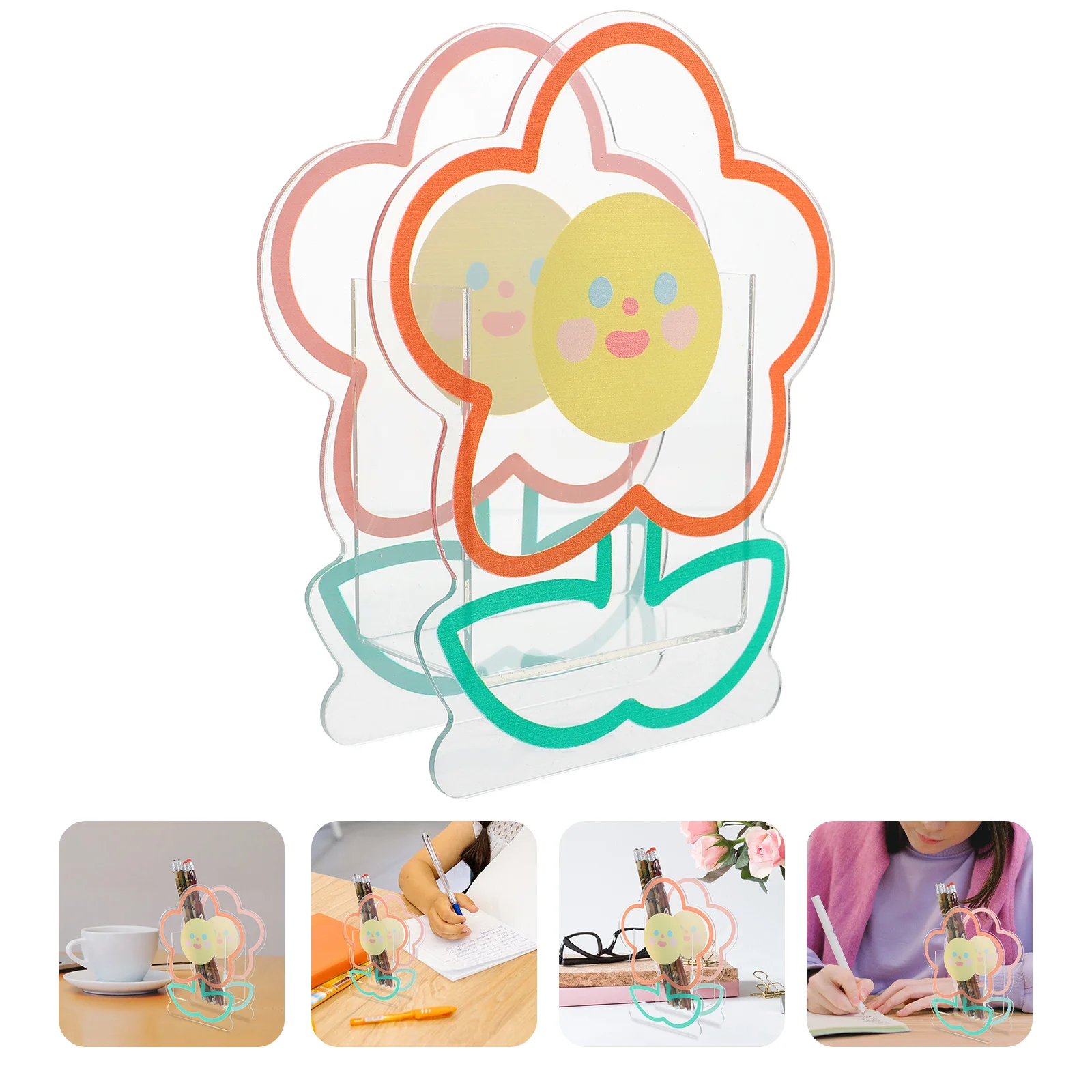 

Acrylic Pen Holder Flower Shaped Stationery Organizer Desktop Storage Box Multipurpose Pencil Holder for Office Home School