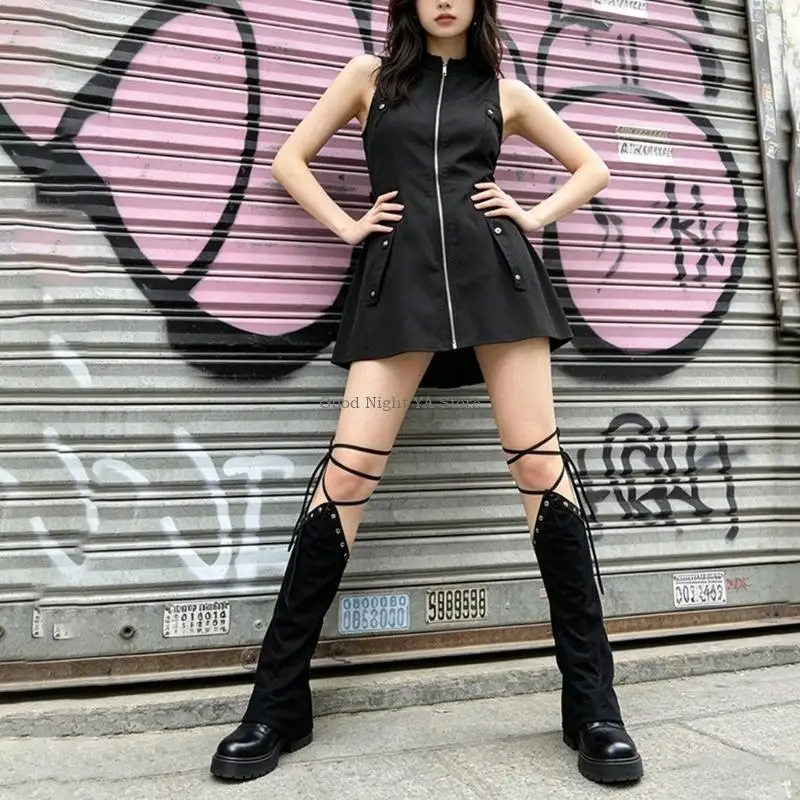 Black Harajuku Leg Warmers Seamlessly Design Comfortable Streetwear Leg Covers For Daily Use And Costume Parties
