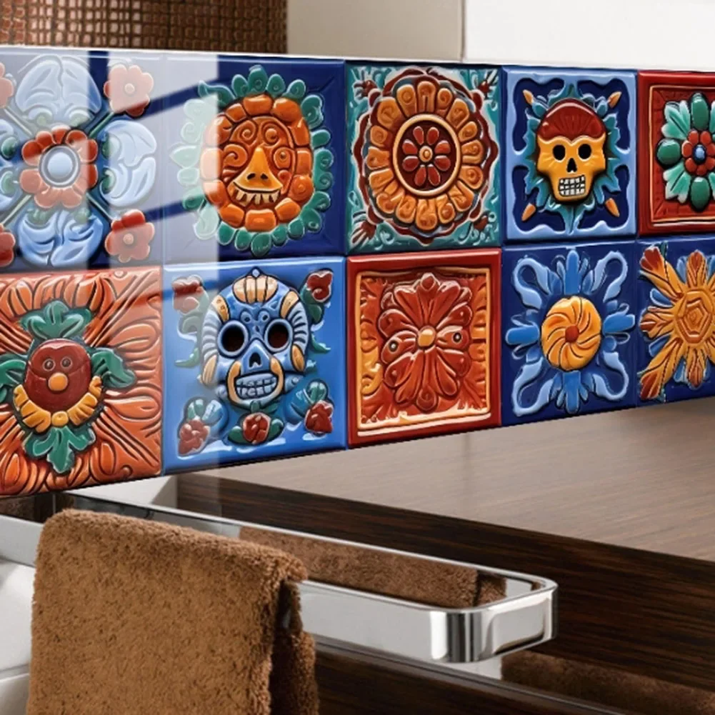 20pcs Decoration Mexican Tiles Decals Long Lasting Use Peel And Stick Tile Stickers Peel And Stick Tile Stickers