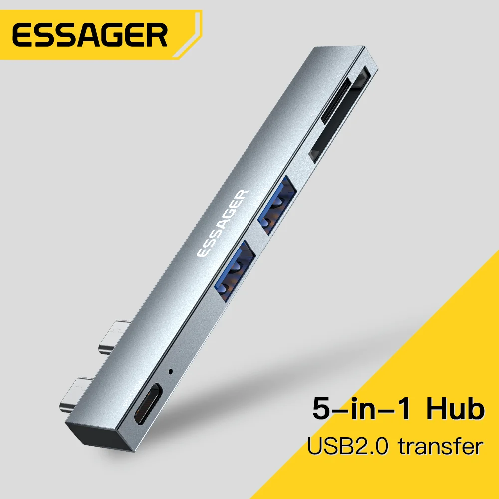 

Essager 5 in 1 USB 2.0 Hub to Type C PD 100W TF SD 32G for Macbook Air Pro Laptop Dock Station Splitter