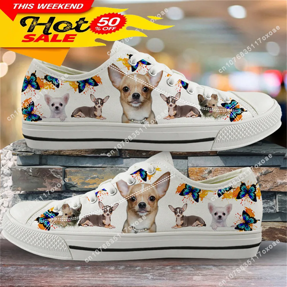 Chihuahua Sunflower Patterns Female Shoes Autumn Women Flats Shoes Casual Lace Up Shoes for Girls femma Canvas Shoe