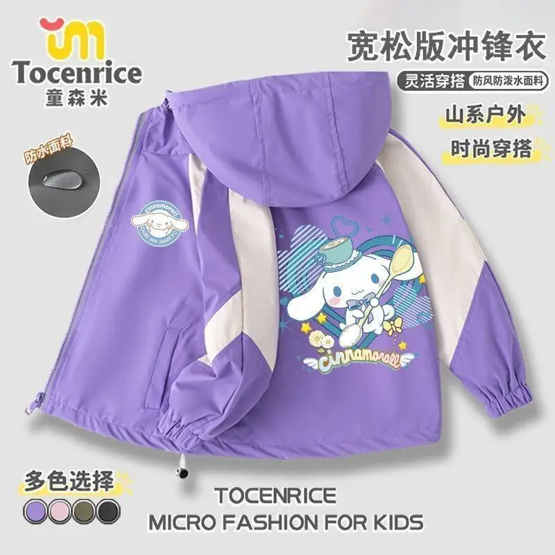 

Куртка Sanrio Cinnamoroll с капюшоном на флисовой подкладке для девочек, весенне-осенне-зимнее пальто, корейский стиль, новый дизайн, модная теплая верхняя одежда