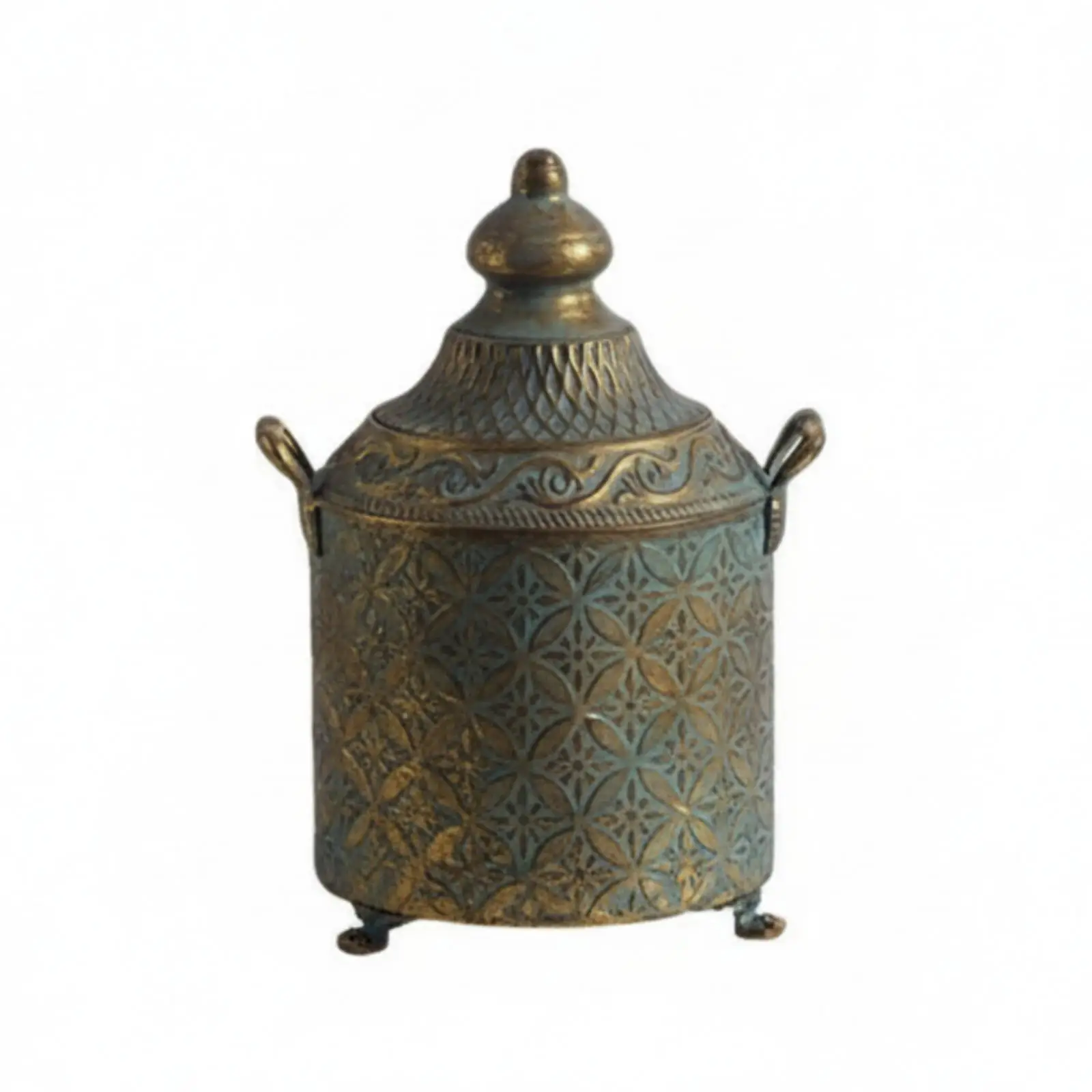 Decorative Iron Vase Aged Gilded Urn Vintage Patina Metal Vase Home Decor for Living Room Table
