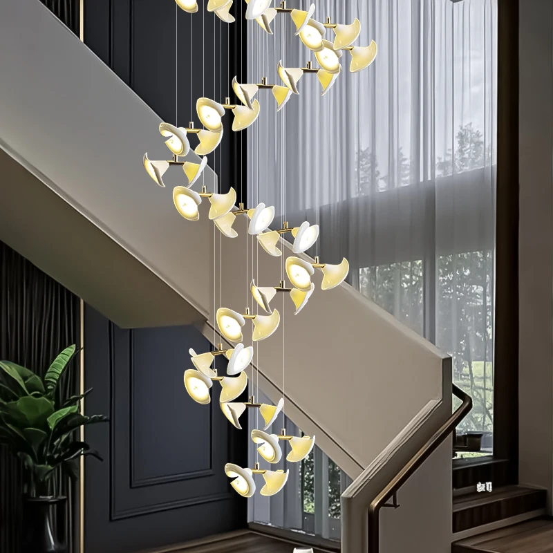 

Modern Villa Stair Staircase Pendant Light Duplex Loft Hanging Lamp High Ceiling Staircase Lighting Ceramic Chandelier Luxury