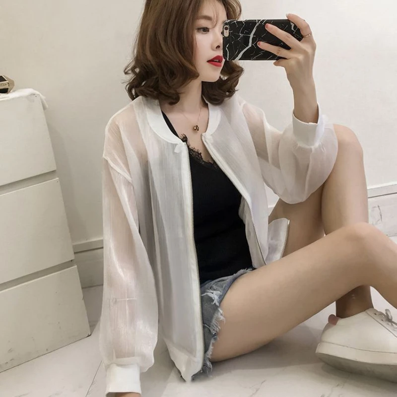 Women Jackets Long Sleeve Solid Zipper Summer Sunscreen Jacket Bomber Jacket Korean Fashion Thin Coat Spring Tops