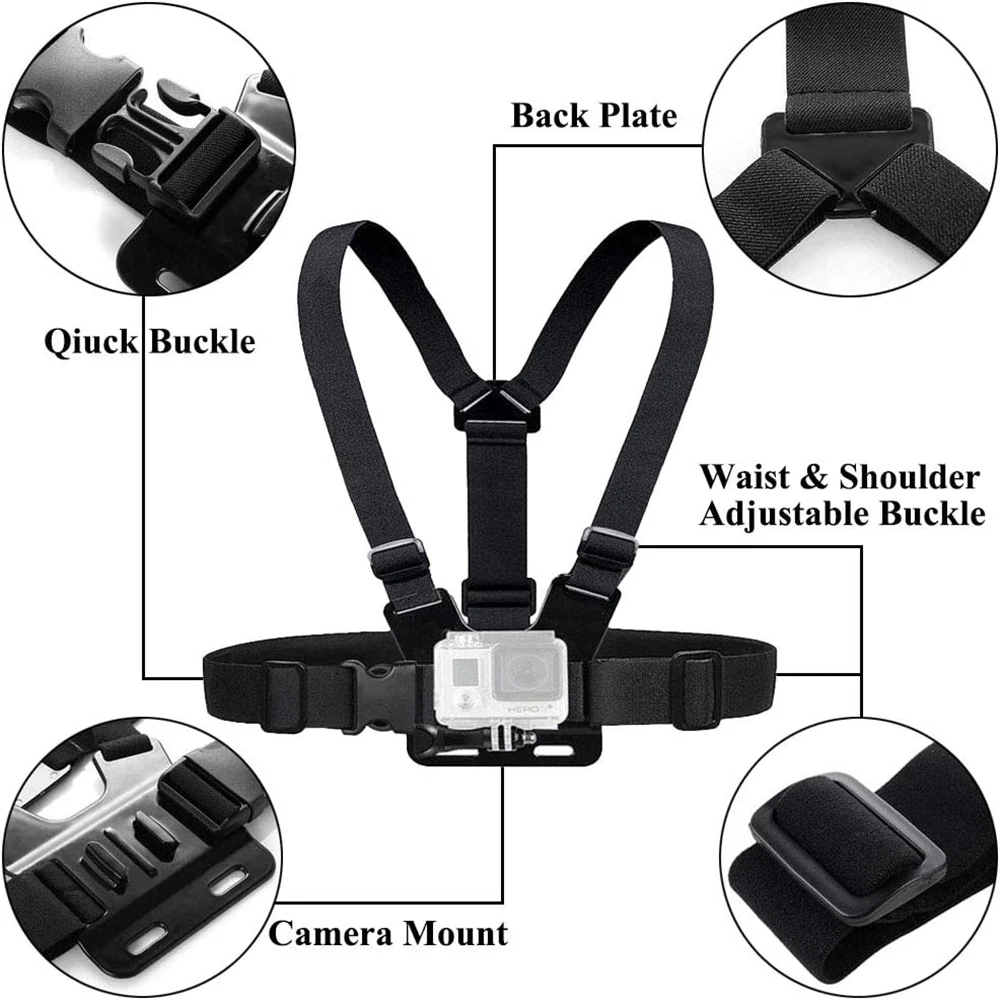 Chest Strap With J Hook Mount Screw Belt For GoPro Hero 11 10 9 4 Black Body Harness Adjustable Chesty Action Camera Accessories