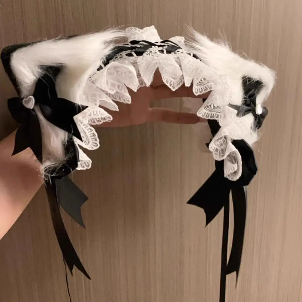 New Lolita Cat Ears Headband Lace Cosplay Head Wrap Bow Headwear Women