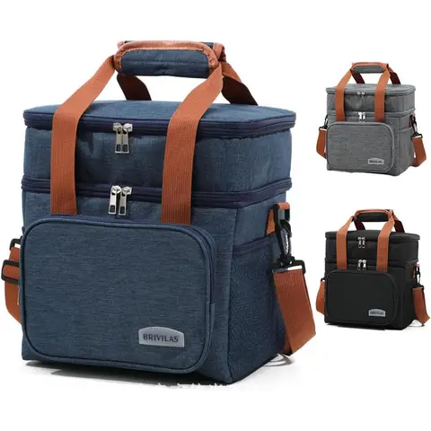 Double Deck Insulated Lunch Bag Large Capacity Leakproof Cooler Tote Thermal Food Storage Bag for Work Camping Travel