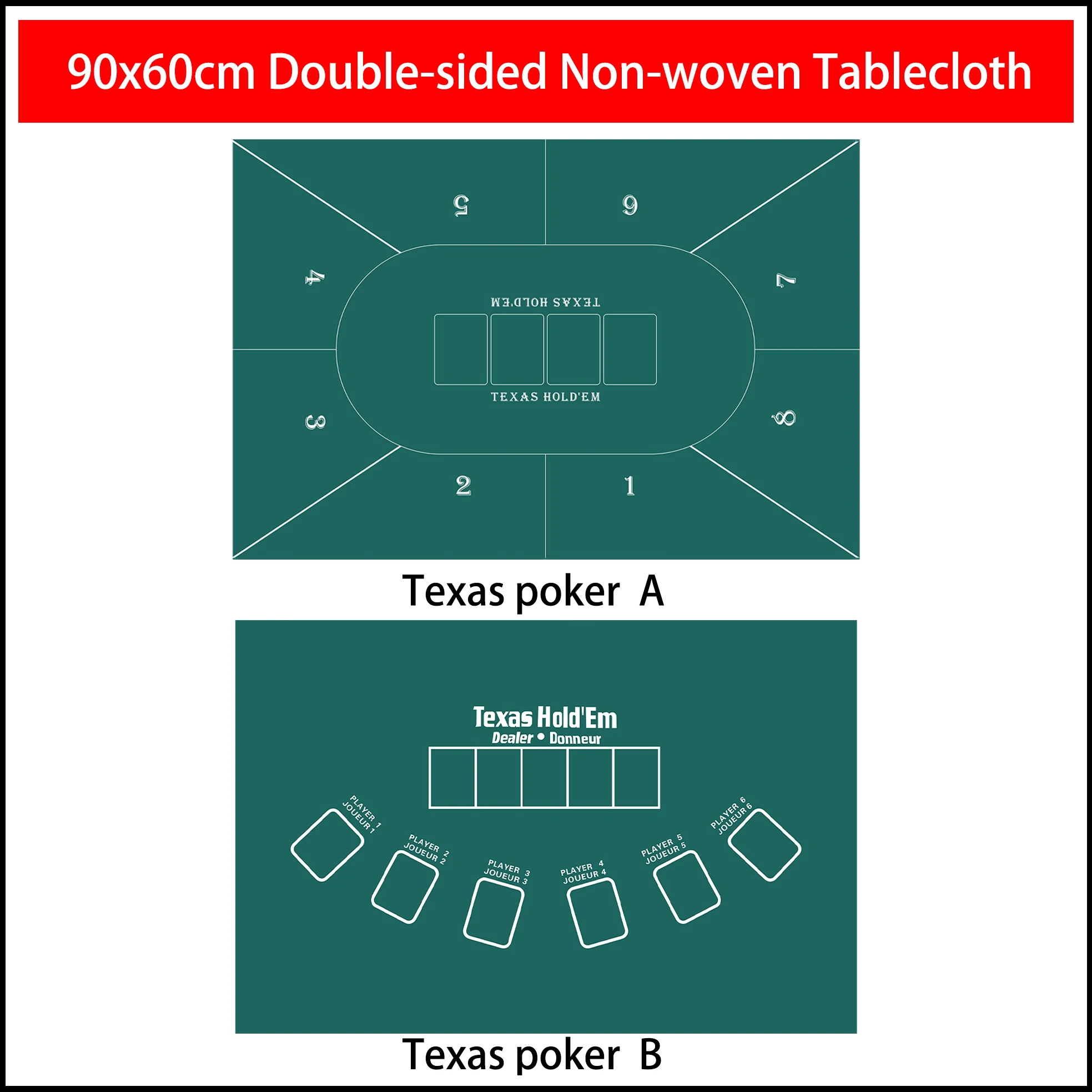 90x60 سنتيمتر كبيرة الحجم على الوجهين تكساس هولدم 'em بوكر الروليت بلاك جاك غير المنسوجة النسيج مفرش المائدة الترفيه اكسسوارات