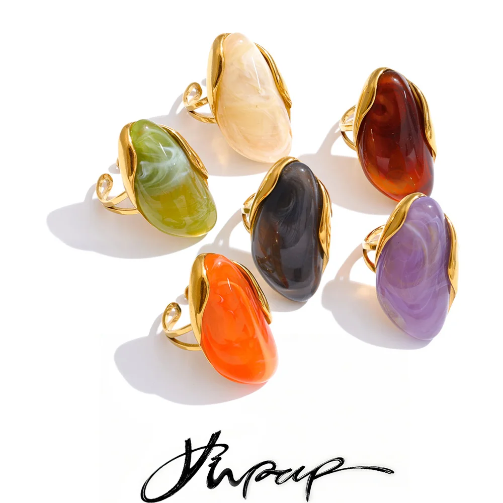 Anel Ajustável Yhpup 2026 de Aço Inoxidável com Resina Multicolorida, Estilo PVD Quente, Moda Y2K, Joia de Dedo Atraente e Tendência, Atacado