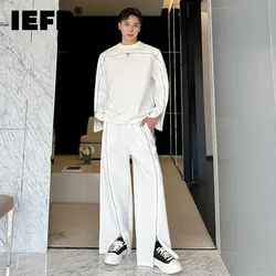 IEFB Korean Style Men's Two-piece Zipper Patchwork Solid Color Tops Elastic Waist Straight Wide Leg Pants Male Sets Chic 9C7466