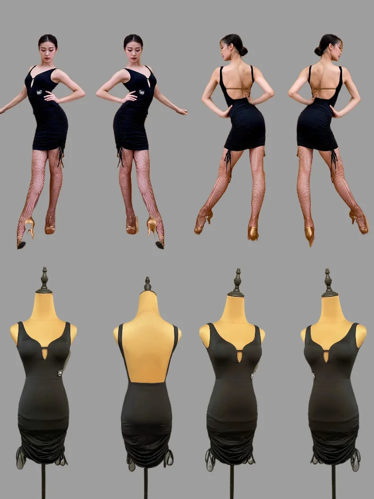 

MZDance Women's V-Neck Latin Dress - Slim Fit Hip-Wrap Design for Rumba, Cha Cha, Samba, Salsa Practice & Performance