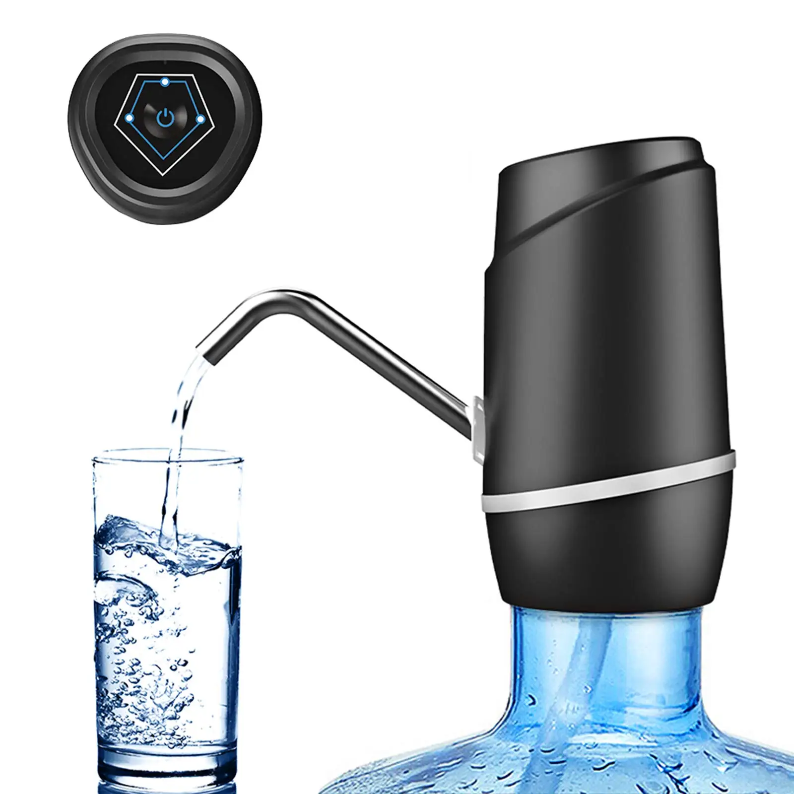 5 Gallon Electric Drinking Portable Water Dispenser, Universal USB Charging Water Bottle Pump For 2-5 Gallons - Black