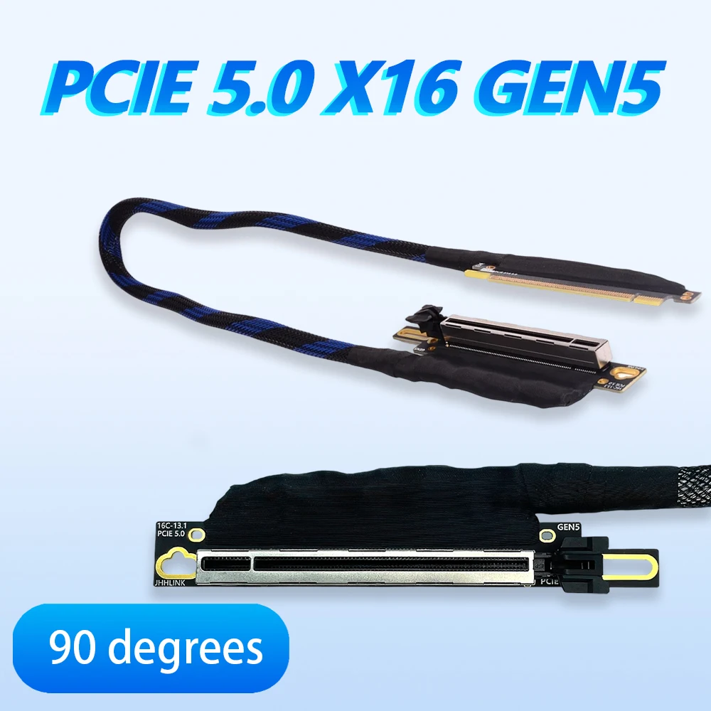 GEN5 Riser Cable  PCI E 5.0 X16 Graphics Card GPU Soft Extension Cable Silver-Plated PCI-E High Speed Server 90 Degrees RTX5090