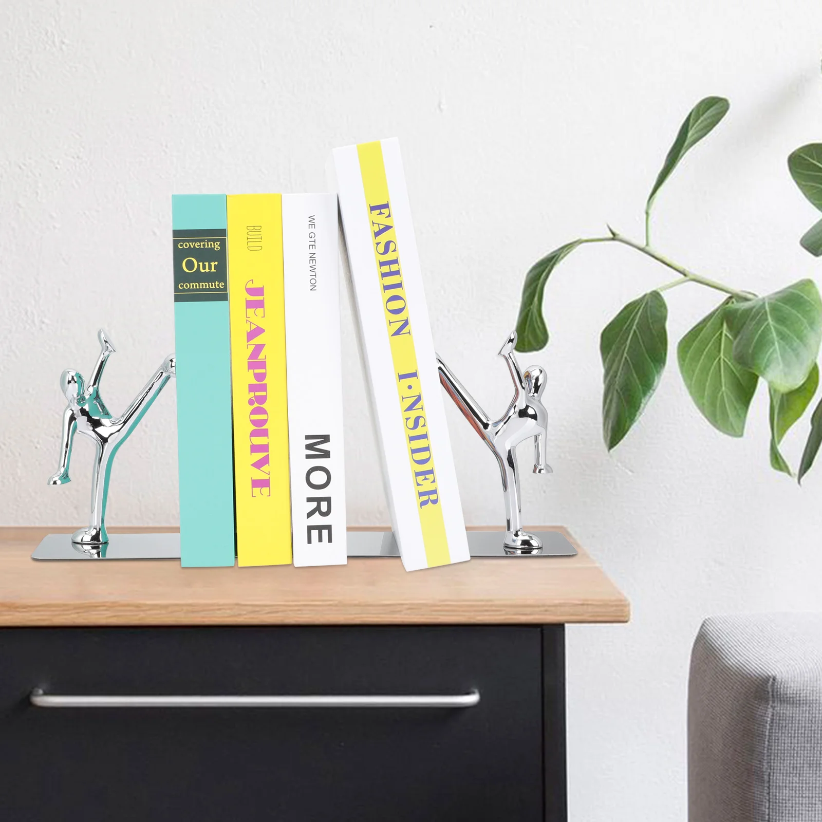 Book Case Kung Fu Bookends Office Supply Desktop Magazine Metal Silver Creative Decorative Bookstand Man