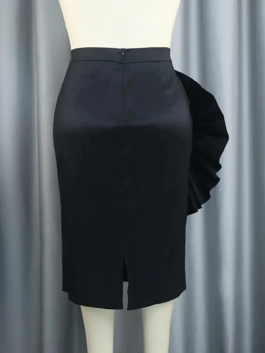 Customized Empire Skirts Red Straight Flower Appliques Shiny High Street Evening Cocktail Party Package Hip Midi Skirt for Women