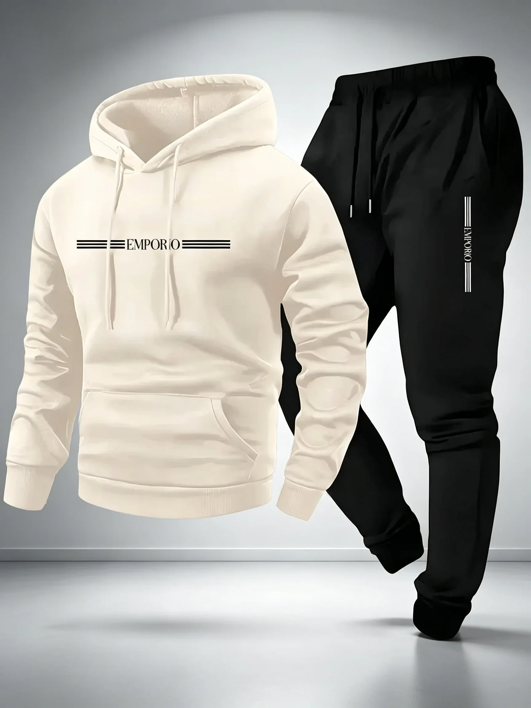 2026 new men's comfortable printed hooded sweater set, fashionable casual sportswear, suitable for autumn and winter