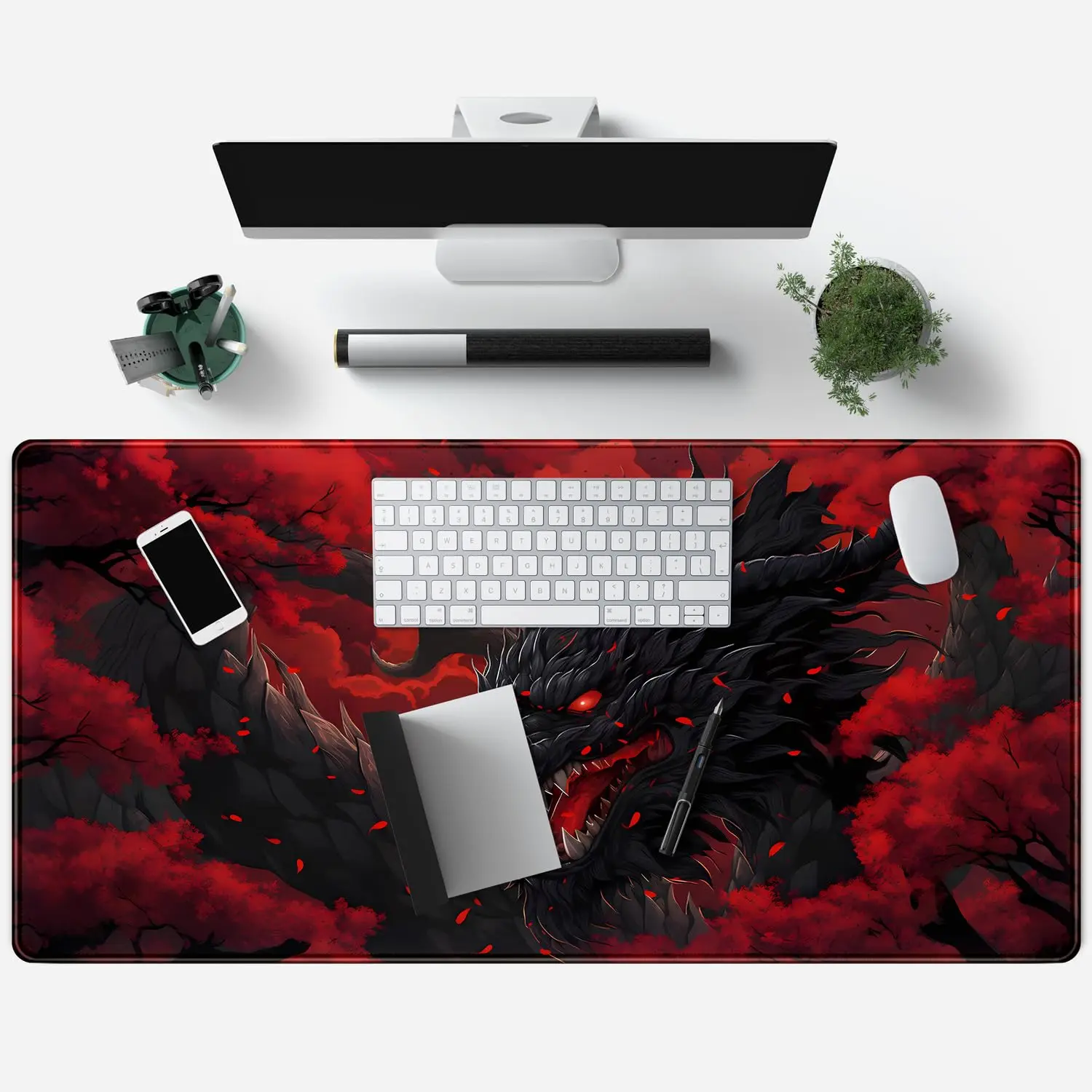 Huge Dragon Large Mouse Pad Cool Red and Black Desk Pad Funny Extra Large Anti Slip Mousepad with Stitched Edges 31.5X15.8 inch view 4