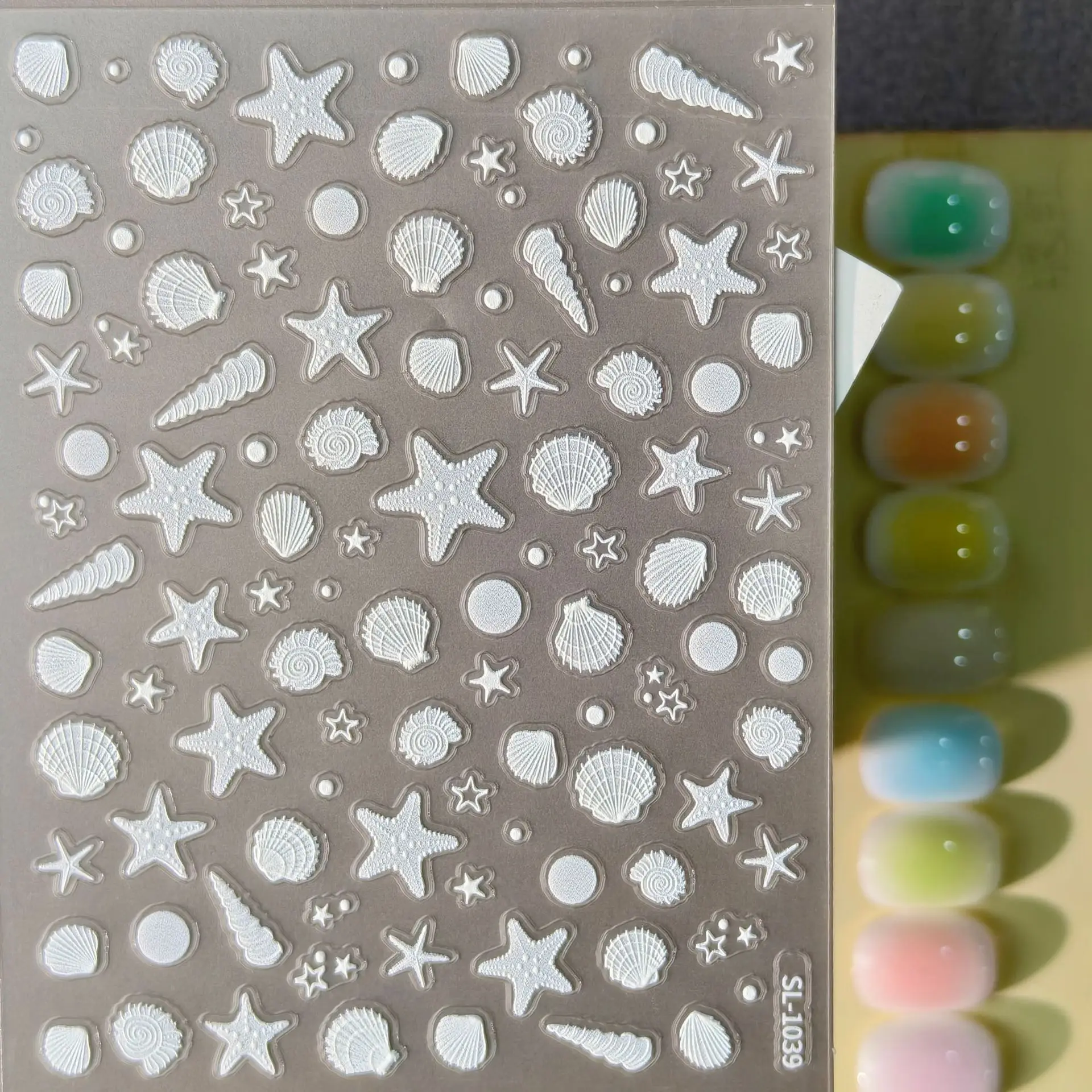1 Set 5D geprägte Nagelaufkleber mit frischem Ozean-Motiv, Aurora-Muschel, Seestern, wasserfest, selbstklebend, DIY-Maniküre, Nageldekor, Ornamente