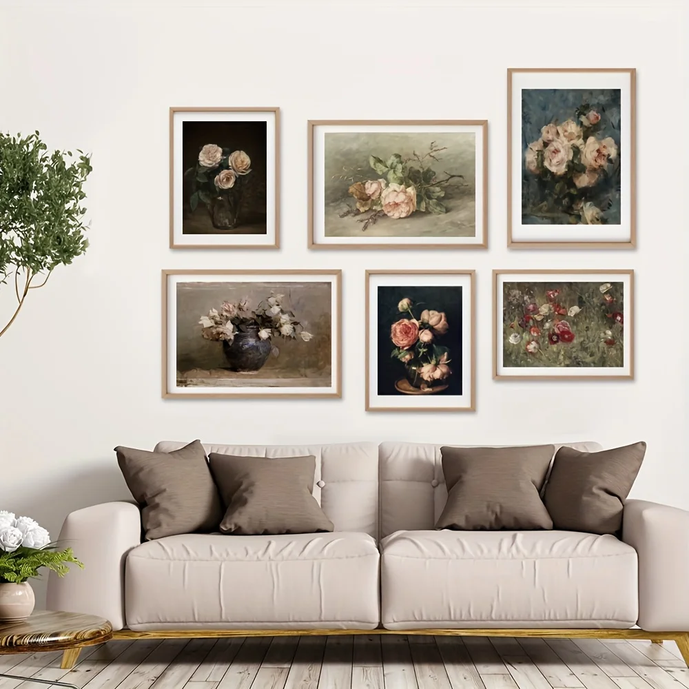Vintage Flower Peonies Oil Canvas Painting Moody Poster Retro Botanical Art Prints Aesthetic Room Rustic Antique Wall Decor