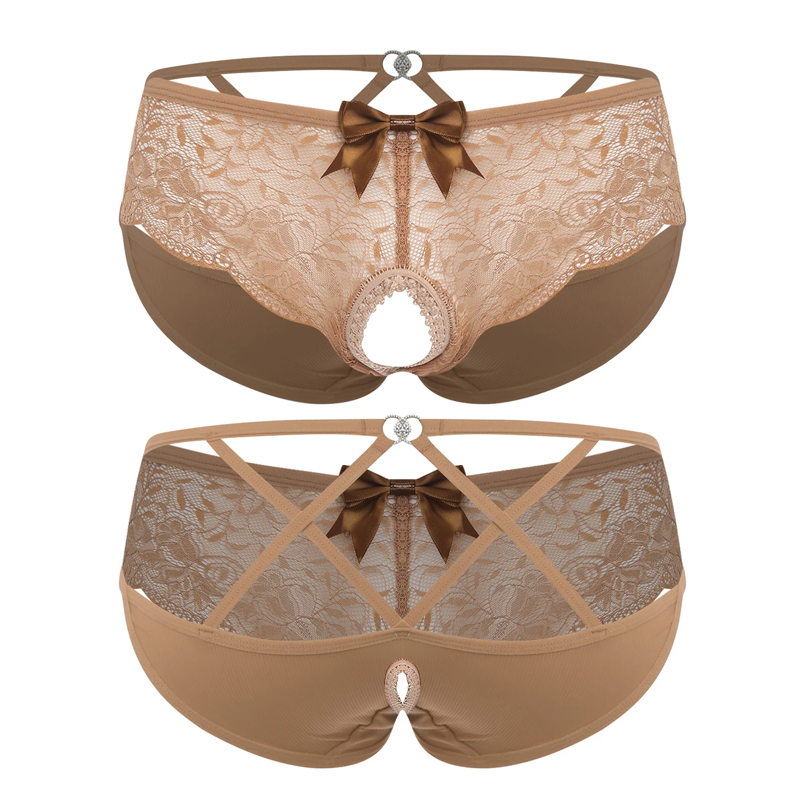 Men's Floral Lace Closed/Opened Crotch Lingerie with Bow