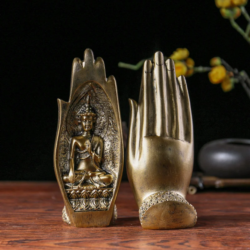 Creative New Chinese Style Palm Buddha Statue, Resin Craft Home Decoration for Living Room Bedroom Entrance Hallway