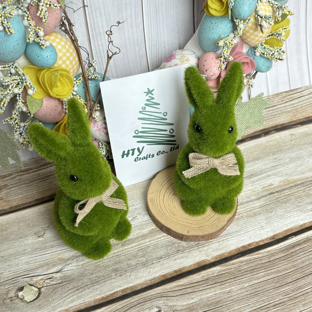 Flocking Simulation Moss Bunny Decoration, Holiday Ornament