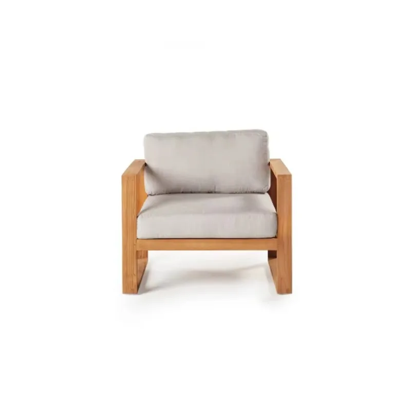 Modern Tropical Outdoor Eco-Friendly Waterproof Solid Teak Wood Garden Sofa Single Seater Luxury Patio Resort Hotel Living Room