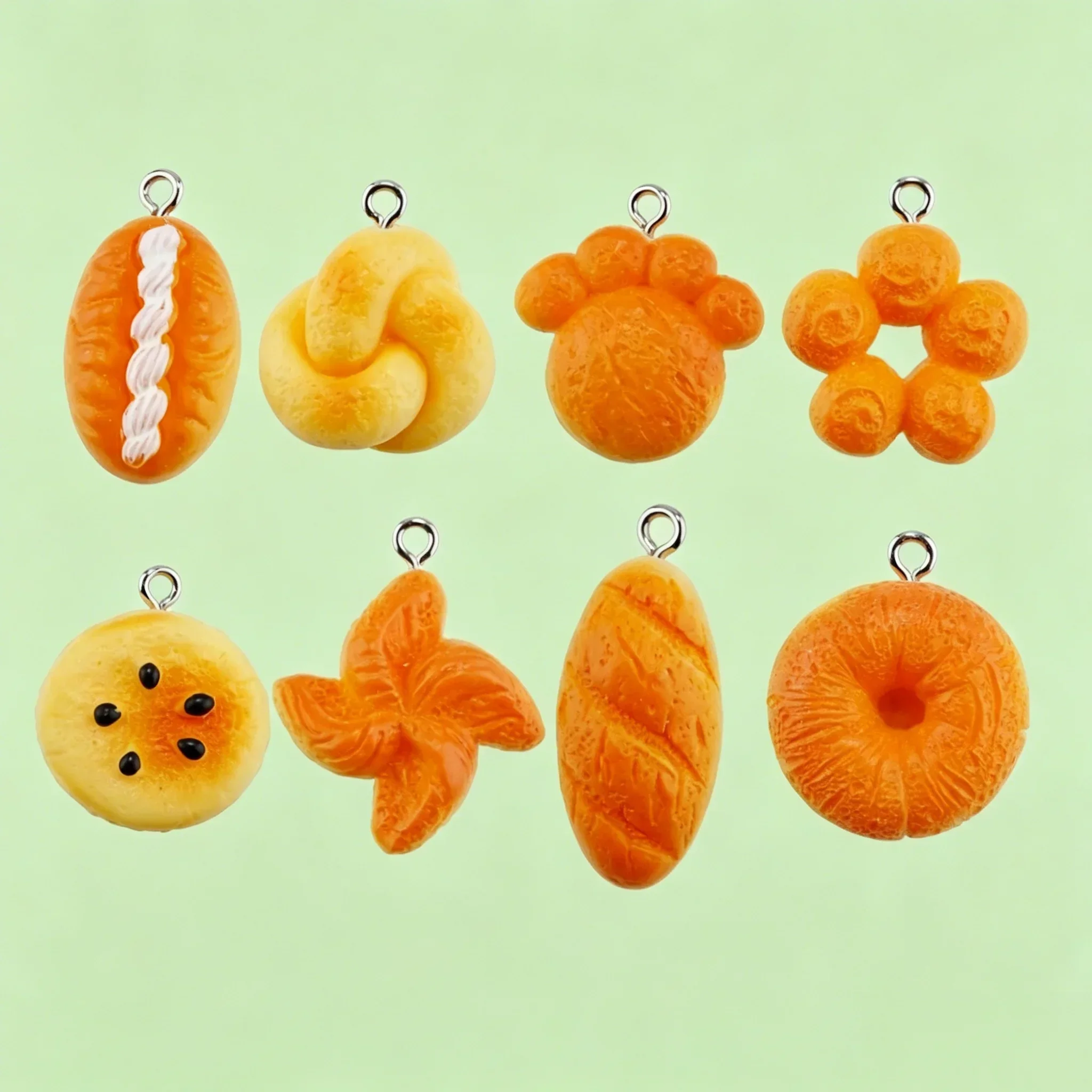 10Pcs Realistic Mini Bread & Cookie Resin Pendants, Snack Charms for DIY Keychain Earring Jewelry Making