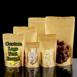 100PCS Clear Stand-up Kraft Paper Ziplock Bag DIY Custom Logo Matcha Cocoa Tea Snack Coffee Beaf Dates Tea Gift Storage Pouches