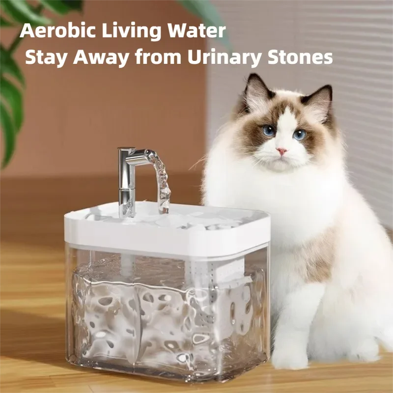 Cat Water Fountain Auto Filter Transparent Cat Drinker USB Anti-Dry Burning Recirculate Filtering Water Dispenser with Pump