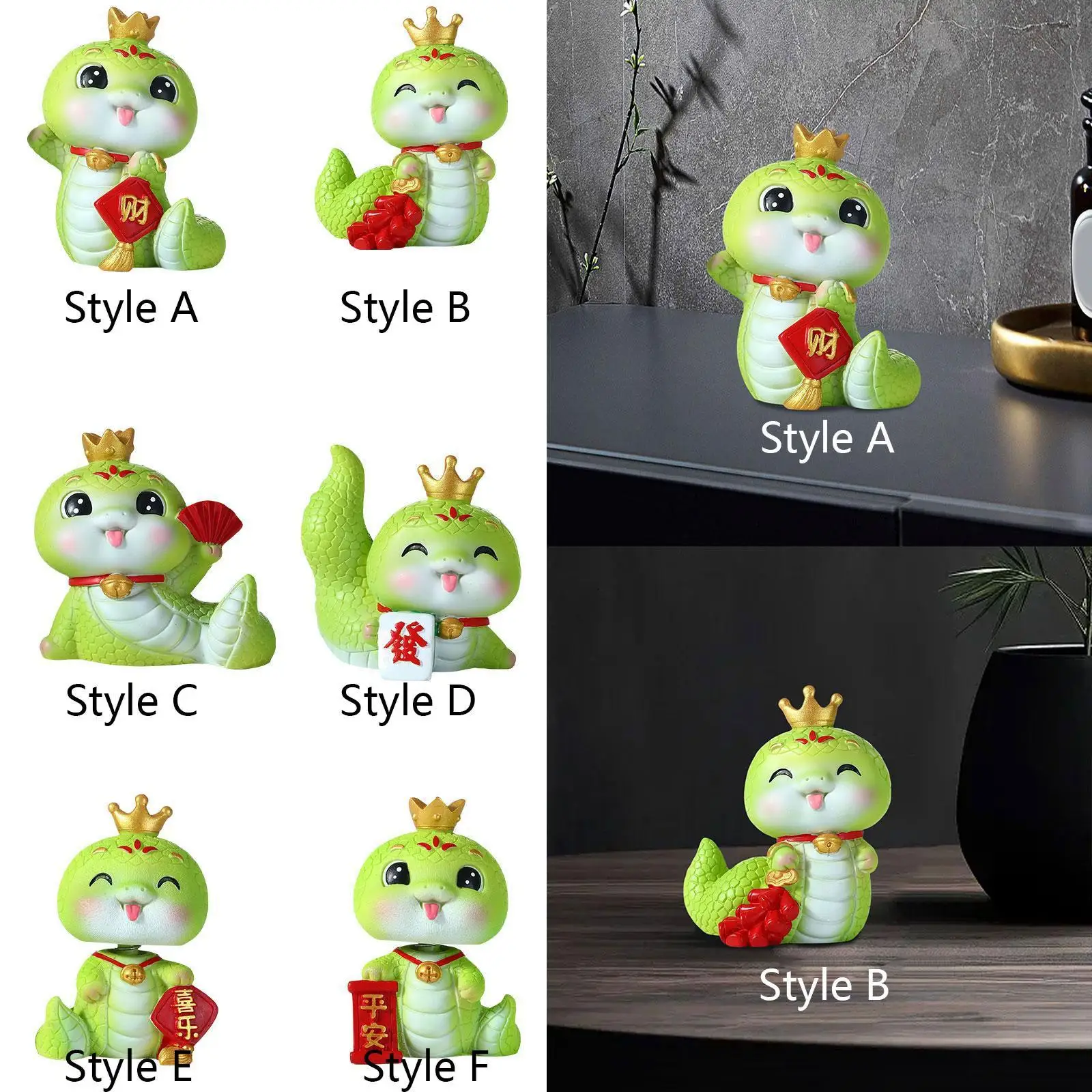 Resin Snake Figurine Cute Cartoon Statue 2025 New Year Decor Feng Shui Tabletop Sculpture Ornament for Bookshelf Desk view 4