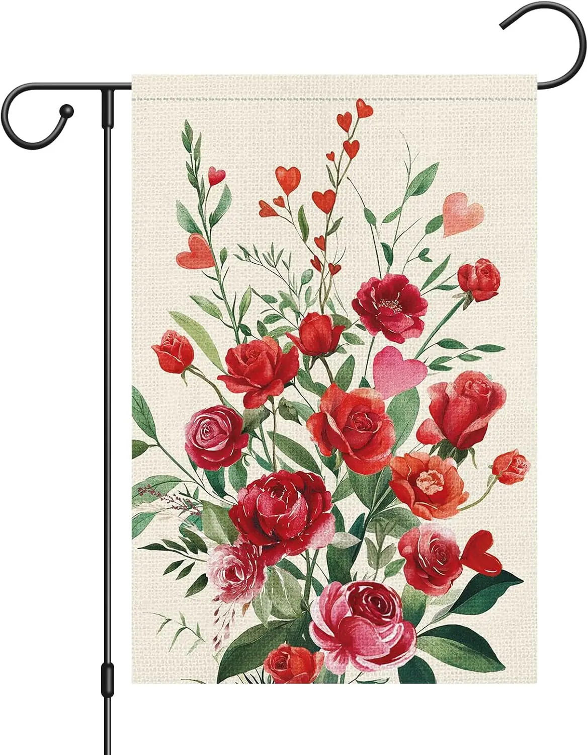 Valentines Day Floral Garden Flag 12x18 Inch Double Sided Burlap for Outside, Roses Love Heart Anniversary Wedding Small Yar ZZM