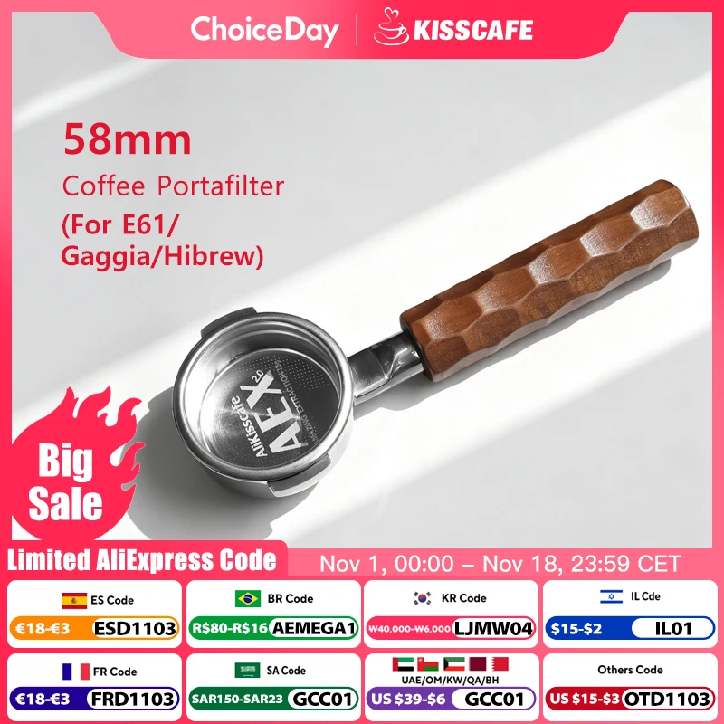 58MM Coffee Bottomless Portafilter Naked For E61 Gaggia Hibrew H10a Breville 920 Double Spout Espresso Accessories Barista Tools