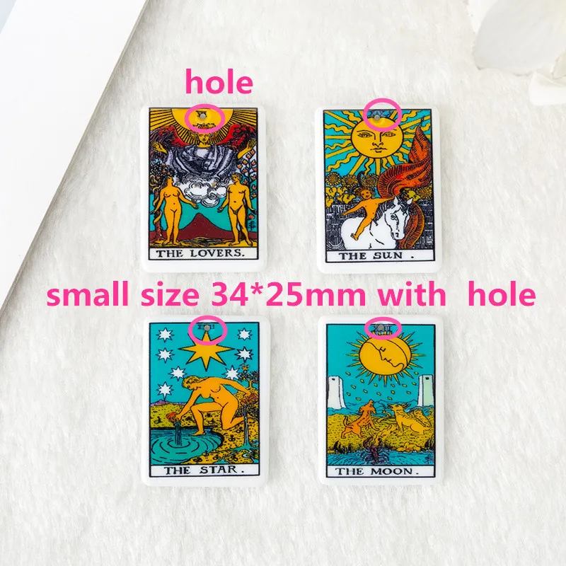 Tarot Cards The Fool Acrylic Charms Double Sides Epoxy Devil Tower Justice Charm Pendant DIY Jewelry Crafts Accessories 6PCS