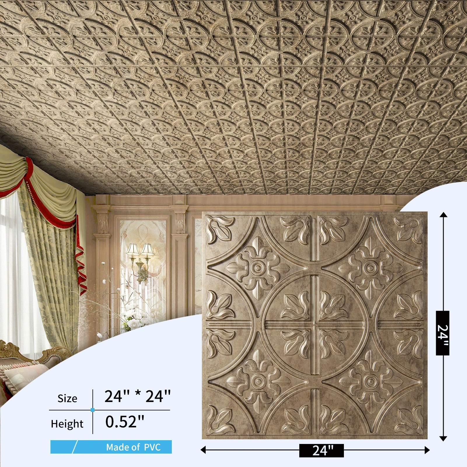 Art3d 2x2 FT dekorative Tropfen-Deckenfliese, aufklebbare PVC-Wandpaneel für Badezimmer, einfache Installation, leicht, wasserdicht