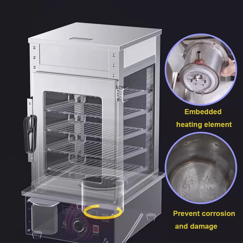 Electric 1200W Package Cabinet Steam Bun Machine Glass Display Cabinet Steamer Furnace Machine
