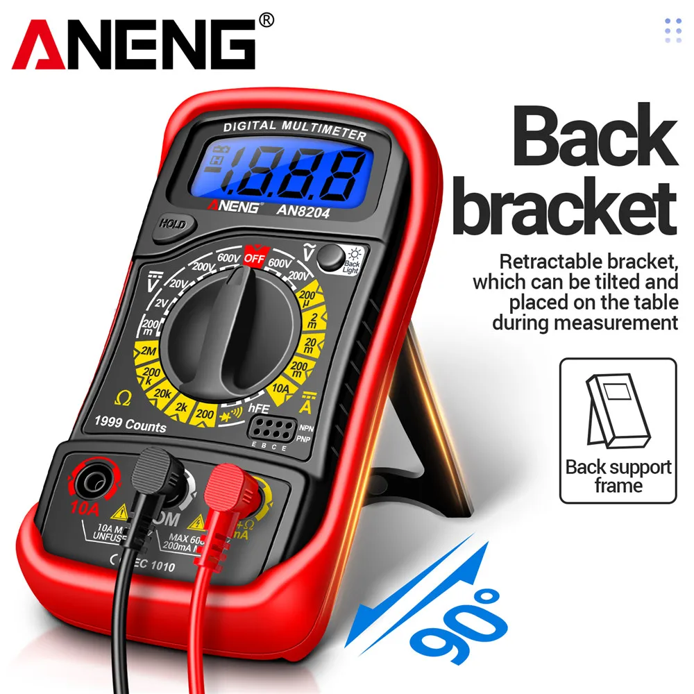ANENG AN8204 Digital Multimeter 1999 Count HFE Triode Buzzer Test AC/DC Voltage 10A Current Resistance Multimetro Meter DIY Tool