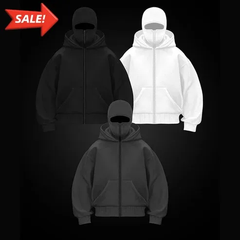 

Y2k Retro Fashion Double Layer Hoodies Hip Hop Ninja Street Zipper Hoodie Balaclava Gothic Autumn Winter Tracksuit Sweatshirt